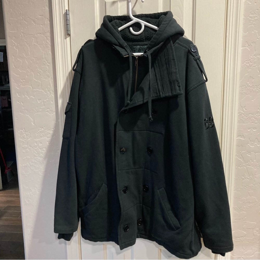 BONES Men's Wheels Double-Breasted Black Pea Coat Jacket Size XL